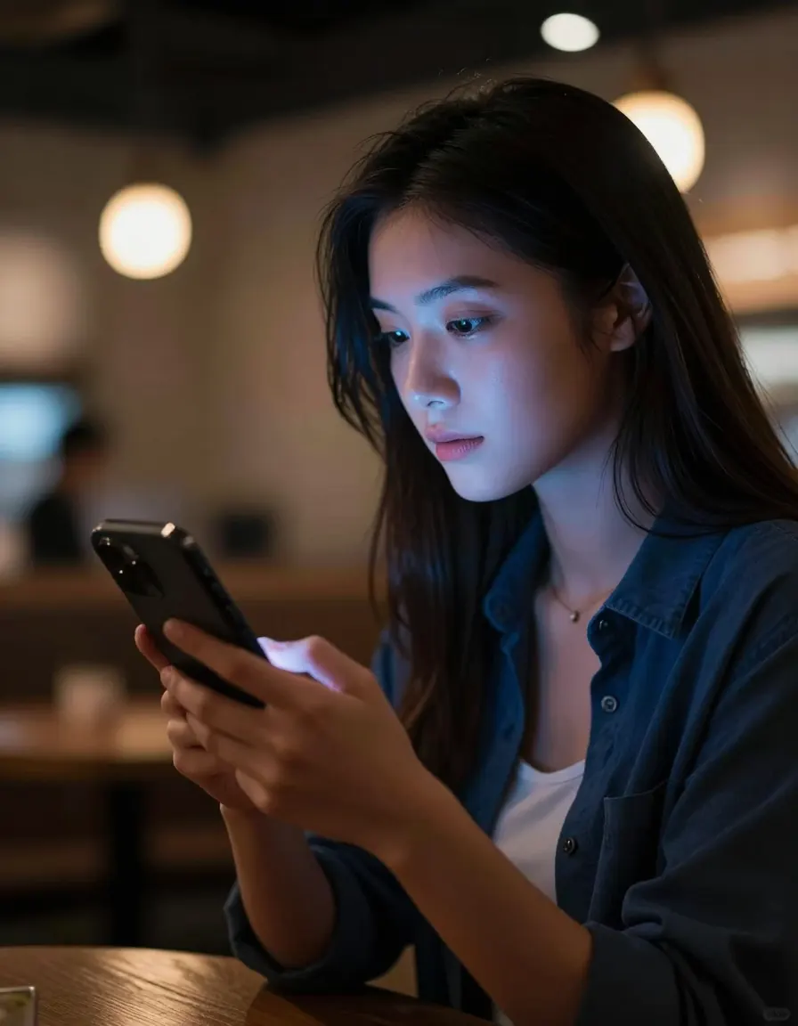 A business owner asking an AI assistant on her phone